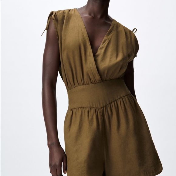 NWT ZARA LINEN BLEND SHORT JUMPSUIT - Picture 3 of 8